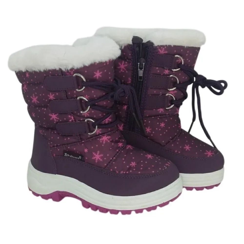 Apakowa Girls Pre-owned Purple w/Snowflakes Lined Snow Boots - sz. 10T